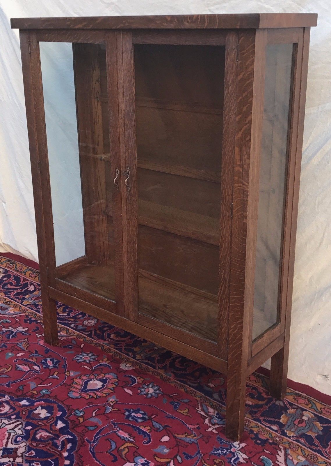 ANTIQUE MISSION OAK DOUBLE GLASS DOOR CHINA CABINET BY UNION FURN. CO NEW YORK