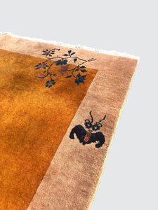 ANTIQUE VERY ATTRACTIVE CHINESE ART DECO CARPET WITH VERY RARE GOLD PROGRAM