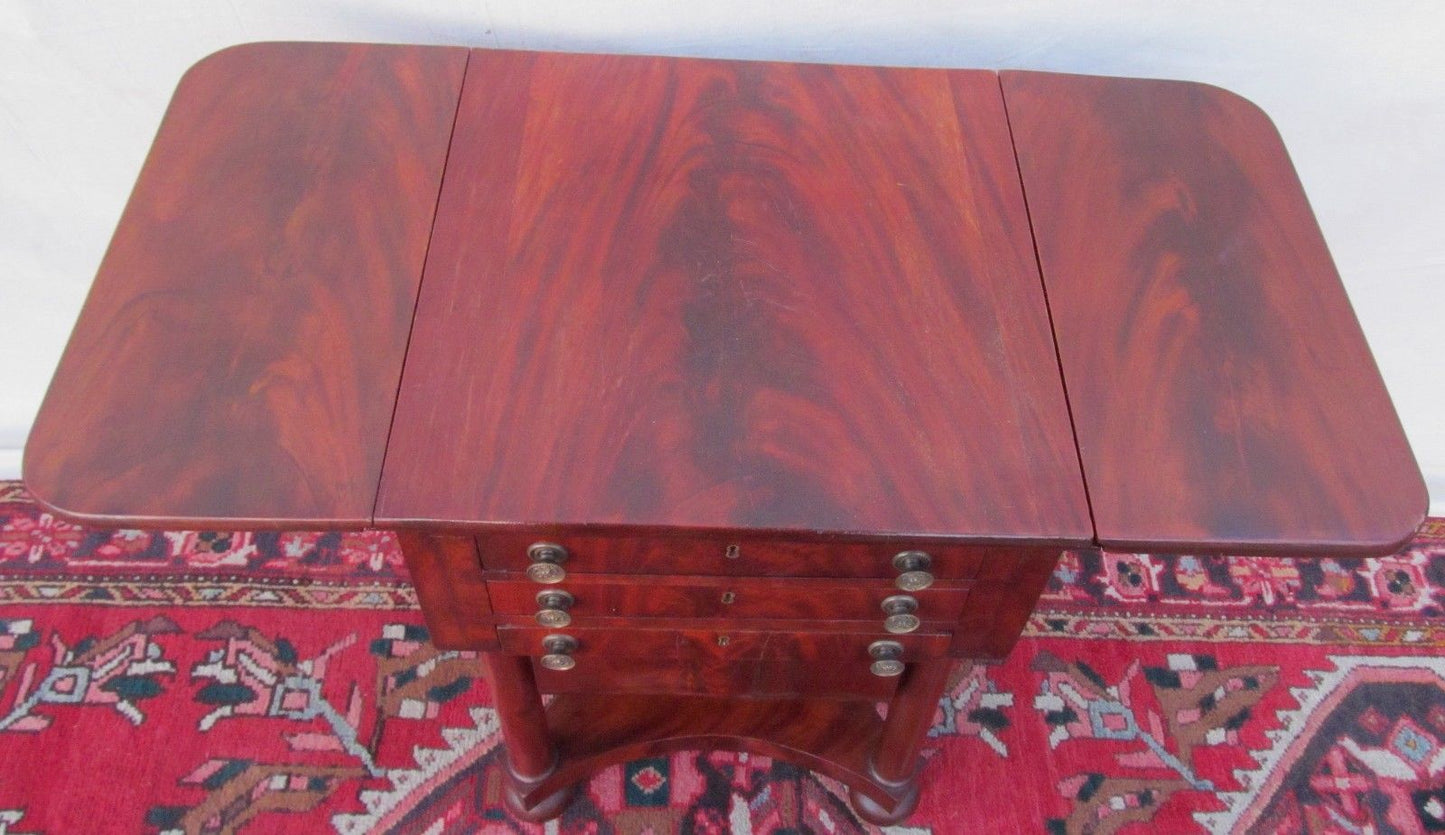 FEDERAL MAHOGANY SOW BELLY WORK TABLE ATTRIBUTED TO ISSAC VOSE - BOSTON MASS