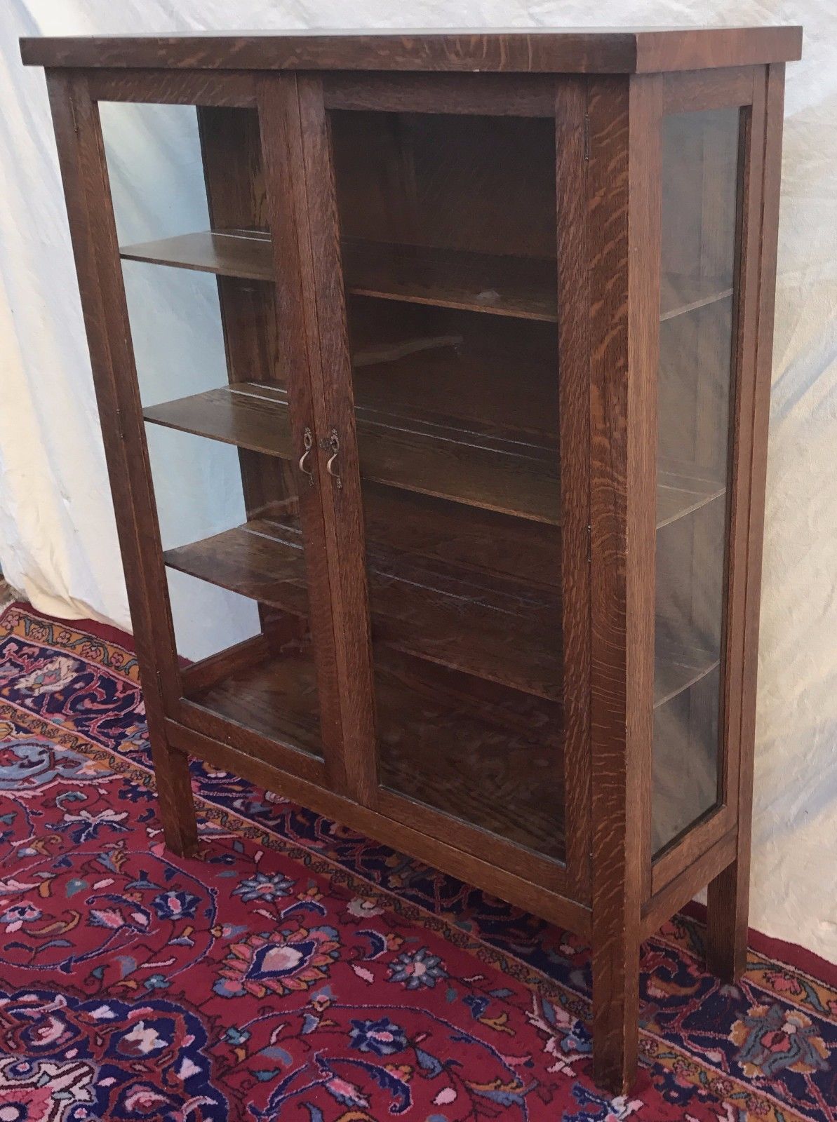 ANTIQUE MISSION OAK DOUBLE GLASS DOOR CHINA CABINET BY UNION FURN. CO NEW YORK