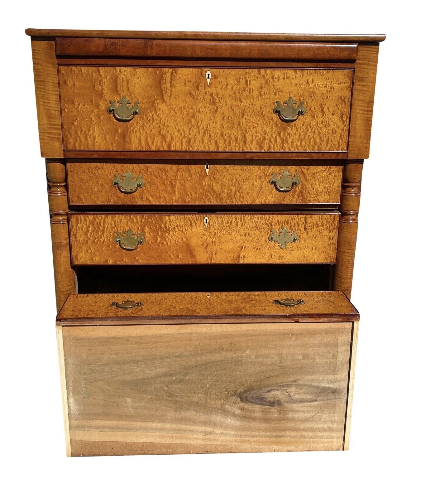 Antique Federal Bird's Eye Maple & Cherry Southern Chest of Drawers / Dresser