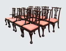 Load image into Gallery viewer, CHIPPENDALE STYLE SET OF 12 ANTIQUE MAHOGANY DINING CHAIRS &amp; MASTERPIECES!