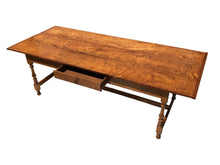 Load image into Gallery viewer, 20TH C MONUMENTAL W&amp;M ANTIQUE STYLE TIGER MAPLE HARVEST / TAVERN / DINING TABLE