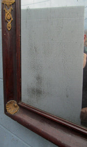 FEDERAL PERIOD GLAZED FINISHED EGLOMISE MIRROR IN SPANISH BROWN W/ GILT SCALLOPS
