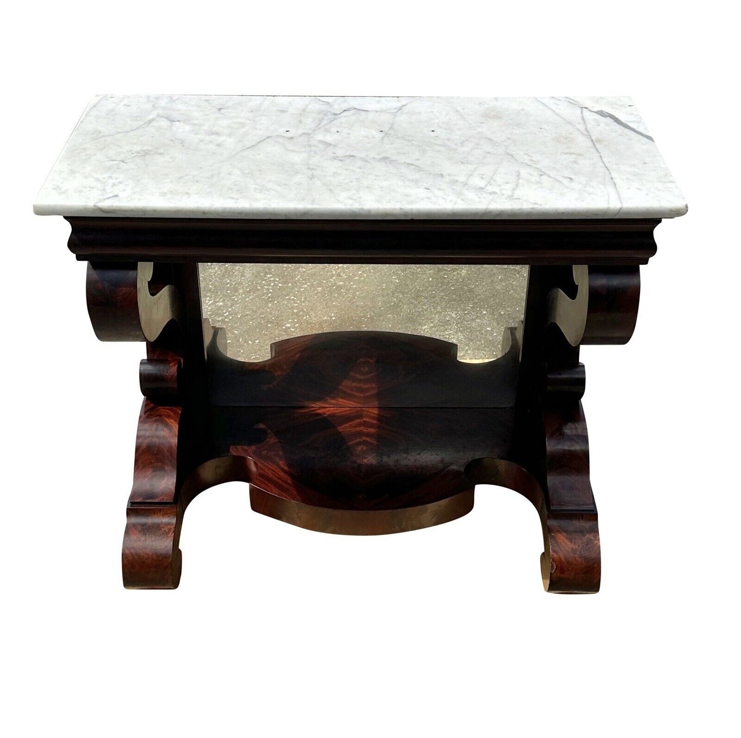 Antique Federal Philadelphia Figured Mahogany Marble Top Petticoat Console Table