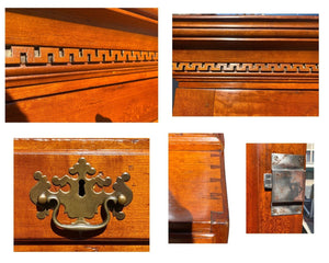 18th C Antique Chippendale Connecticut Cherry Linen Press / Secretary Desk