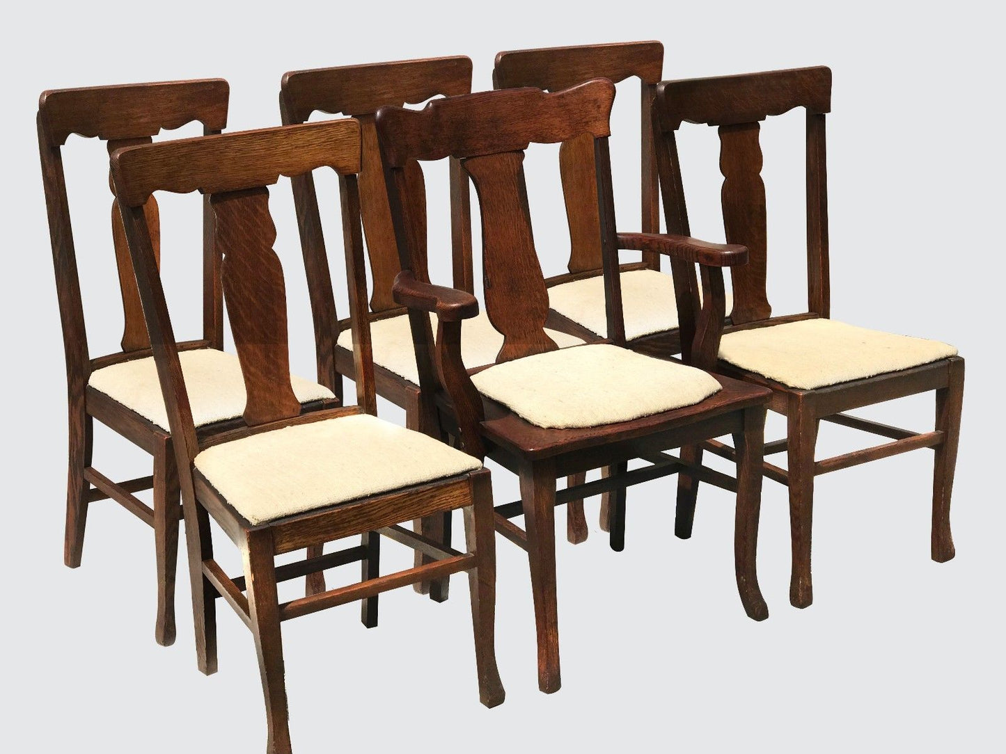 EARLY 20TH CENTURY SET OF 6 OAK T-BACK CHAIRS BY UNION CHAIR CO. BROOKLYN, NY.