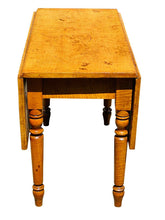 Load image into Gallery viewer, 19TH C ANTIQUE COUNTRY PRIMITIVE TIGER MAPLE DROP LEAF DINING TABLE