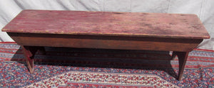 19TH CENTURY NEW ENGLAND PINE BUCKET BENCH IN OLD RED PAINT