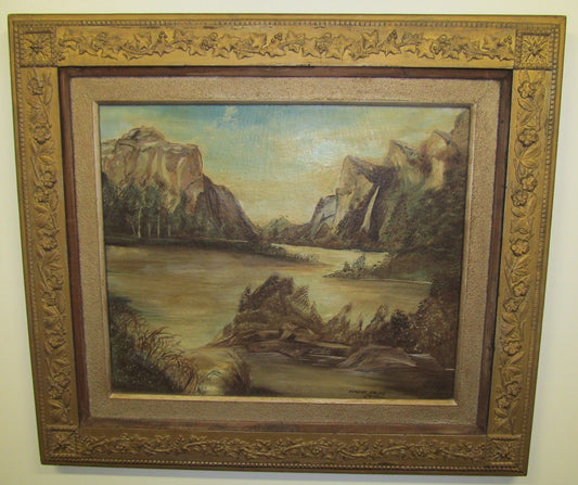 EARLY OIL ON CANVAS LANDSCAPE SCENE OF POHONO FALLS YOSEMITE NATIONAL PARK