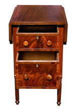 Load image into Gallery viewer, 19TH C ANTIQUE SHERATON MAHOGANY MID ATLANTIC DROP LEAF WORK TABLE / NIGHTSTAND