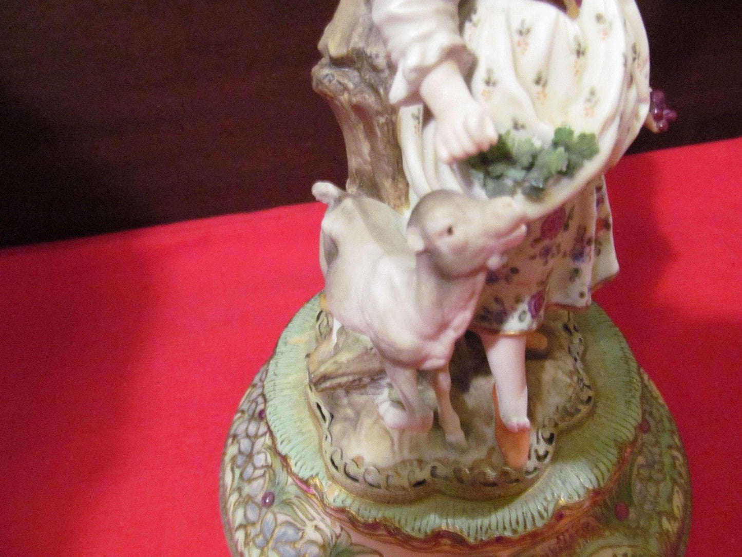 PAIR-DRESDEN FIGURAL CANDELABRA-COURTING COUPLE WITH LAMBS