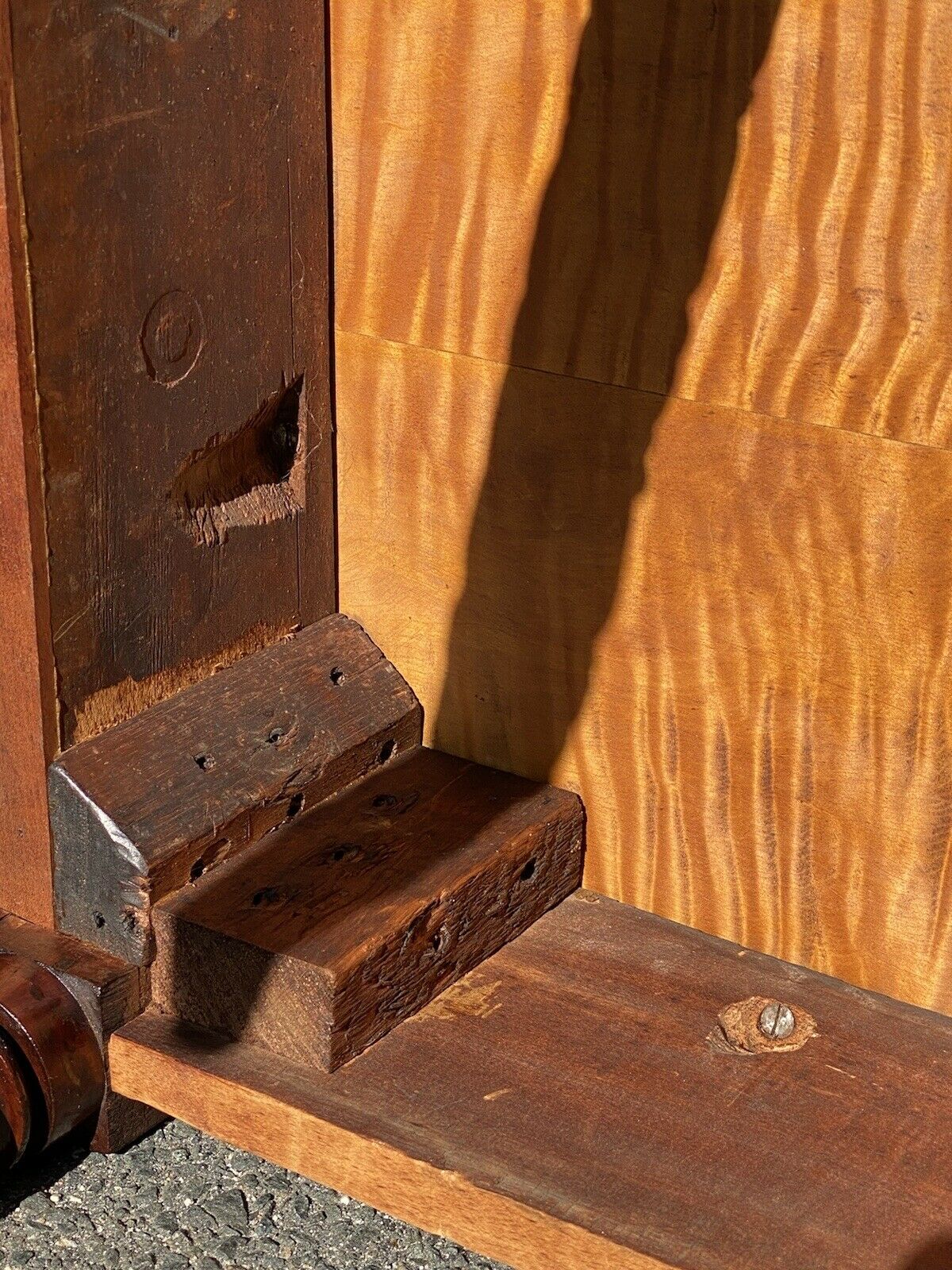 19th C Antique Mahogany & Tiger Maple D Shape Console Table