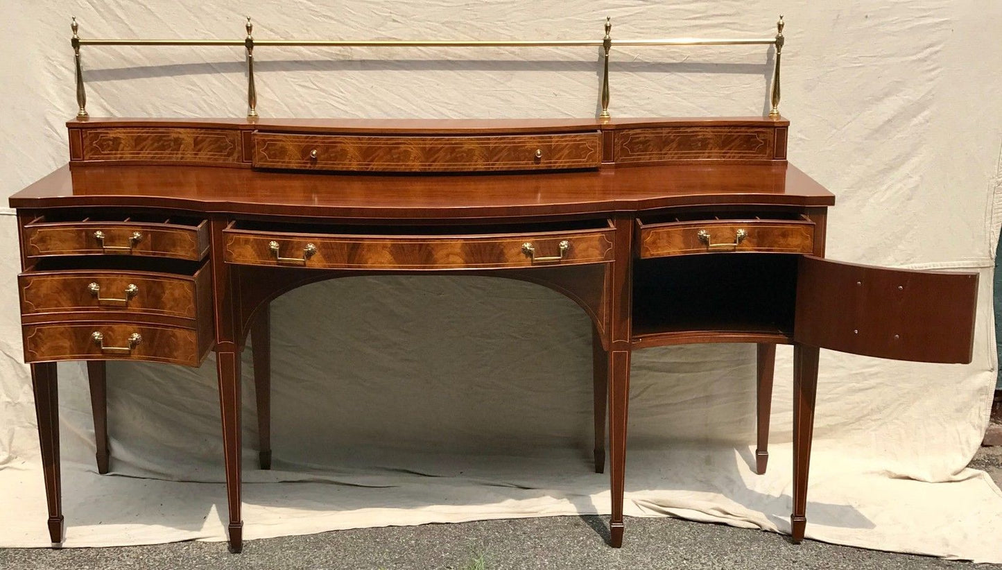 EARLY 20TH C BAKER SIDEBOARD IN MAHOGANY WITH BRASS GALLERY AND BEST DECORATIONS