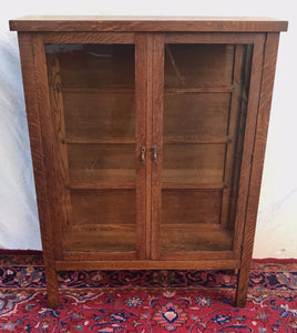 ANTIQUE MISSION OAK DOUBLE GLASS DOOR CHINA CABINET BY UNION FURN. CO NEW YORK