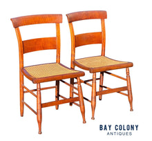 Load image into Gallery viewer, 19th C Antique Pair of Tiger Maple Side Chairs With Cane Seats