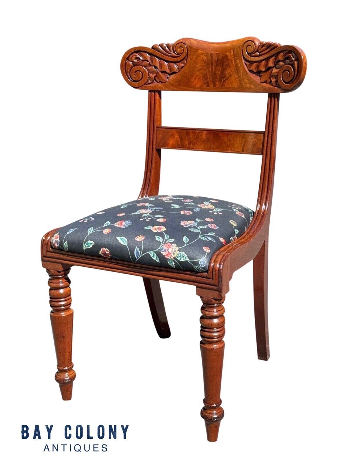 19th Century Antique Classical Mahogany Side Chair With Elaborately Carved Crest