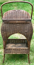 Load image into Gallery viewer, ANTIQUE EARLY 20TH C ARTS &amp; CRAFTS HEYWOOD WAKEFIELD WICKER SEWING STAND