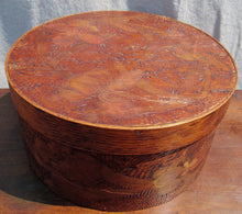 Load image into Gallery viewer, ANTIQUE FOLK ART  FLORAL PATTERN PYROGRAPHY ROUND PANTRY BOX