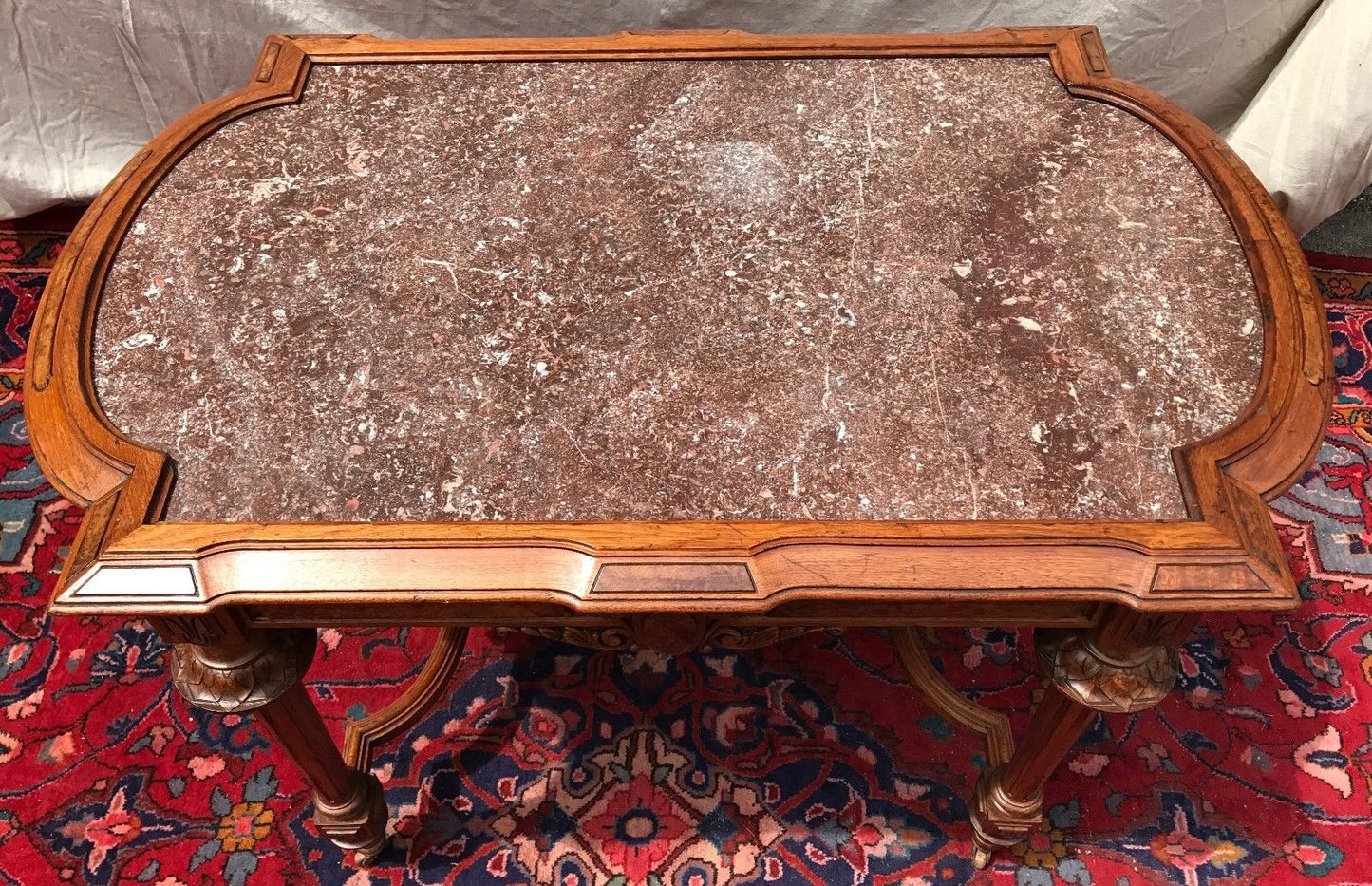 LARGE VICTORIAN MARBLE TOPPED CENTER TABLE ATTRIBUTED TO THOMAS BROOKS