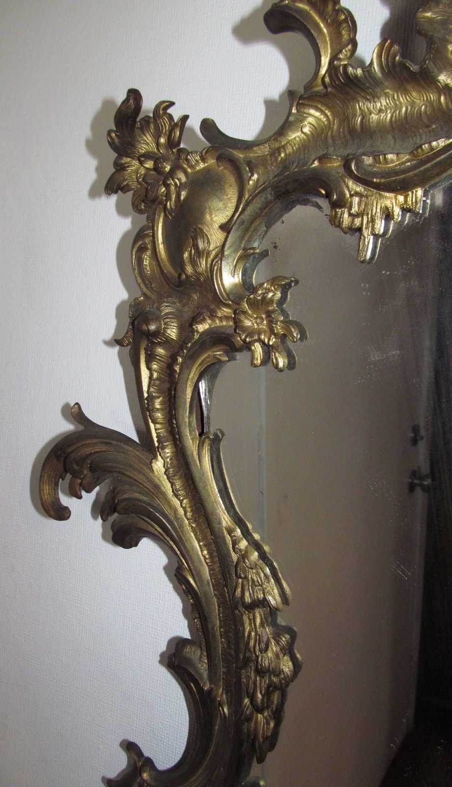 FINE 19TH CT FRENCH BRASS ROCOCO BRASS MIRROR IN NICE GOLD DORE WASH