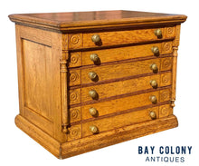 Load image into Gallery viewer, 19th C Antique Victorian 6 Drawer Oak Spool Cabinet / Sewing Cabinet