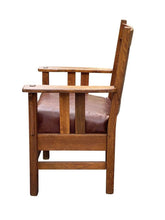 Load image into Gallery viewer, Antique Arts &amp; Crafts / Mission Oak  JM Young Arm Chair W/ Leather Seat