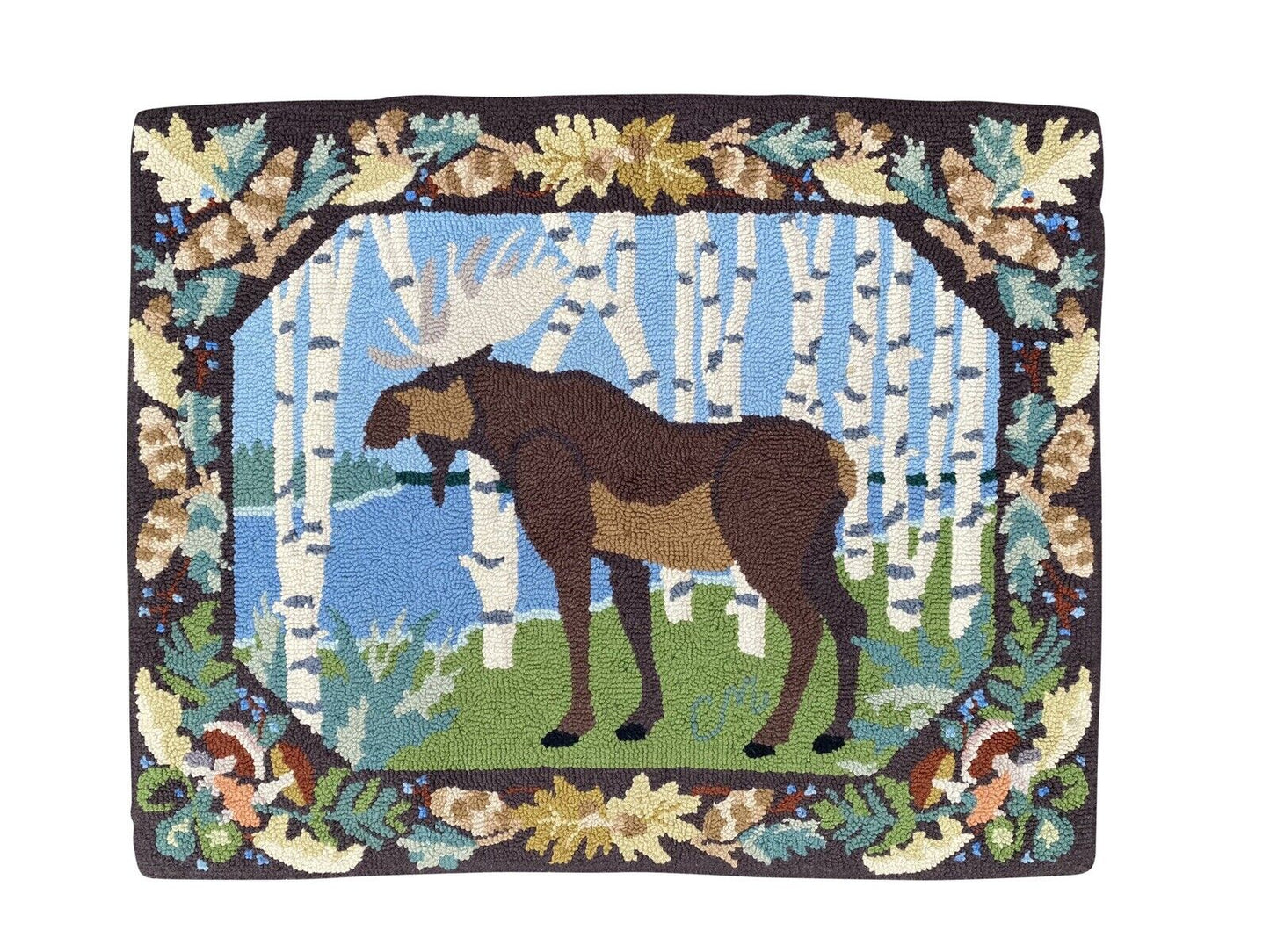 20th C Antique Style Hand Hooked Rug With Moose Design - Claire Murray Nantucket