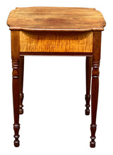 Load image into Gallery viewer, 19TH C ANTIQUE SHERATON CHERRY &amp; TIGER MAPLE 1 DRAWER WORK TABLE / NIGHT STAND