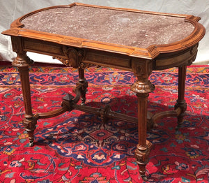 LARGE VICTORIAN MARBLE TOPPED CENTER TABLE ATTRIBUTED TO THOMAS BROOKS