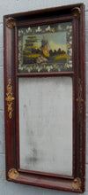 Load image into Gallery viewer, FEDERAL PERIOD GLAZED FINISHED EGLOMISE MIRROR IN SPANISH BROWN W/ GILT SCALLOPS