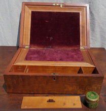 Load image into Gallery viewer, ANTIQUE FIGURED ELM LAP DESK WITH FINE INKWELL &amp; RHOMBUS INLAY