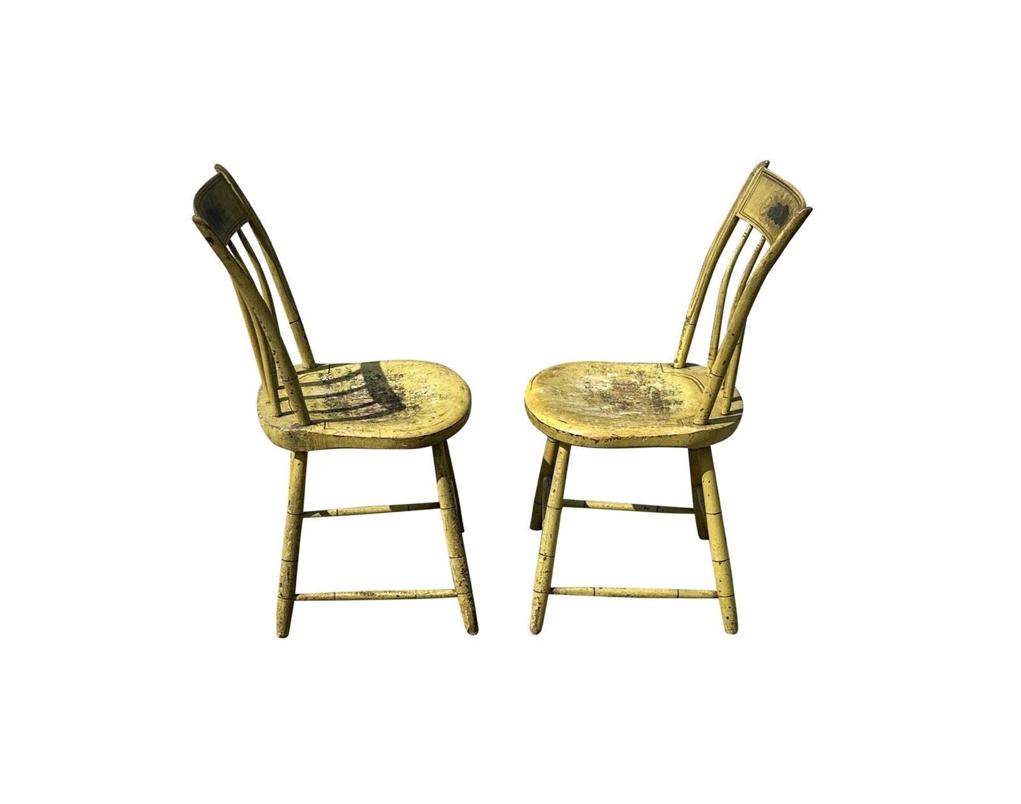 Pair of Antique Windsor Thumbback Birdcage Side Chairs in Original Paint Surface