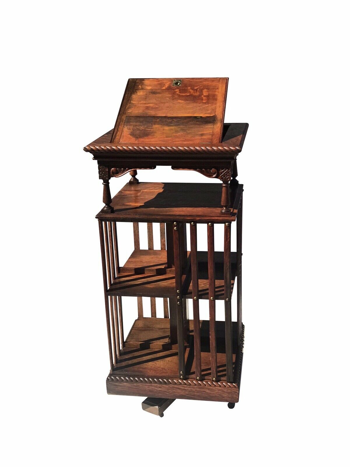 19th Century Danner Revolving Oak Bookcase W/ Book Stand & Gadrooned Edge