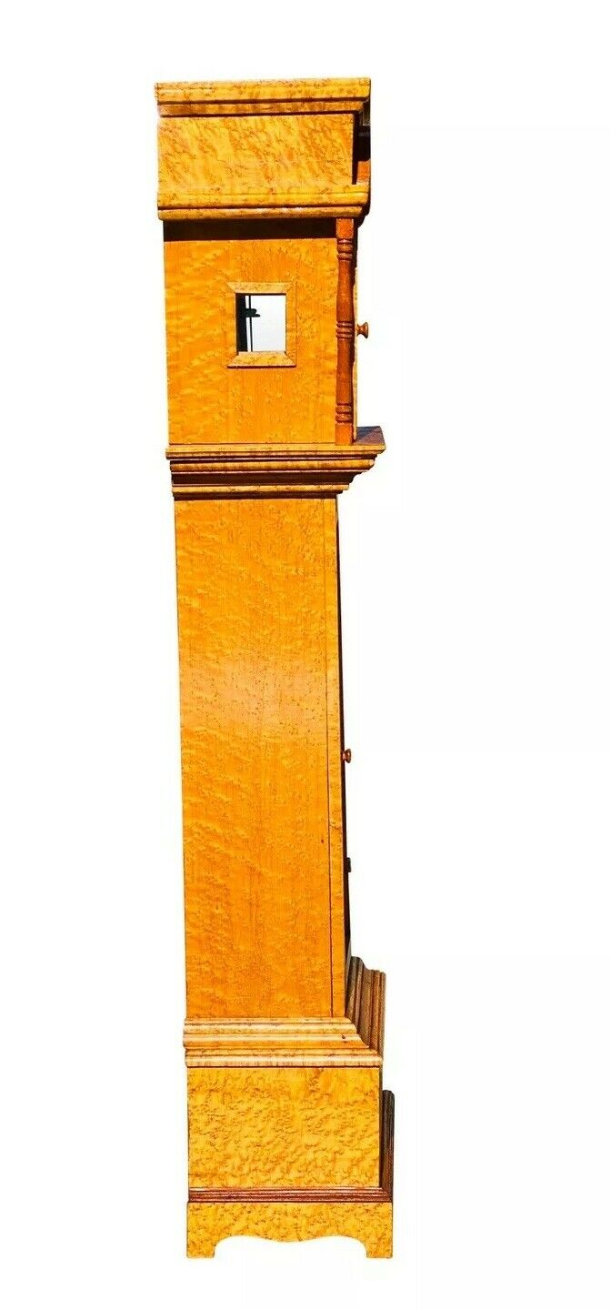 20TH C CHIPPENDALE ANTIQUE STYLE BIRDS EYE MAPLE TALL CASE GRANDFATHER CLOCK