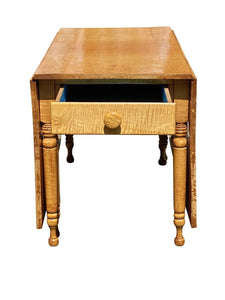 Federal Style Tiger Maple Gateleg Dining Table With Bold Grain and Large Drawer