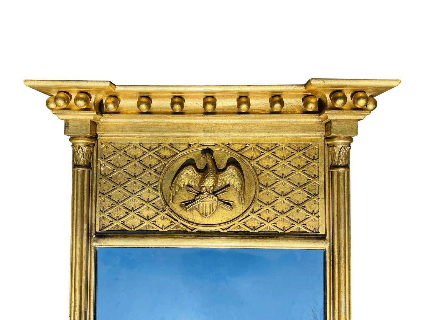 20TH C FEDERAL ANTIQUE STYLE FRIEDMAN BROTHERS GOLD TABERNACLE MIRROR W/ EAGLE