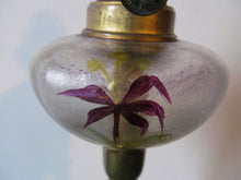 Load image into Gallery viewer, SIGNED PARIS 19TH CENTURY ANTIQUE COLORED FLORAL PAINTED PONTIL PEG LAMP
