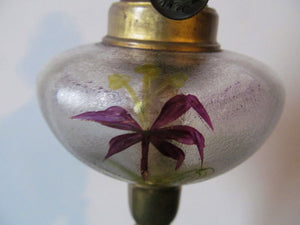 SIGNED PARIS 19TH CENTURY ANTIQUE COLORED FLORAL PAINTED PONTIL PEG LAMP