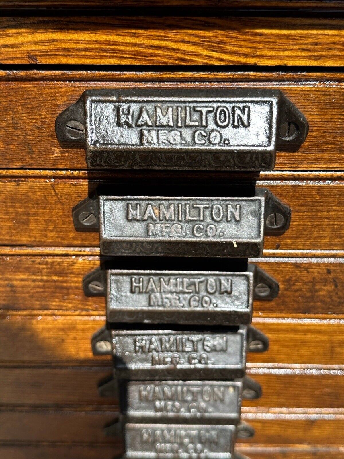 Antique Arts & Crafts Oak Flat File Printers Cabinet With 20 Drawers by Hamilton