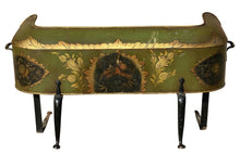 Load image into Gallery viewer, 19th C Antique Green &amp; Gilt Paint Tole Fireplace Warmer W/ Folk Art Paintings