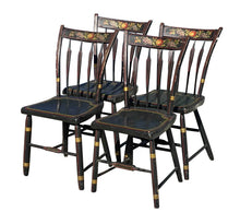 Load image into Gallery viewer, 19th C Antique Country Primitive Set of 4 Thumb Back Fancy Paint Windsor Chairs