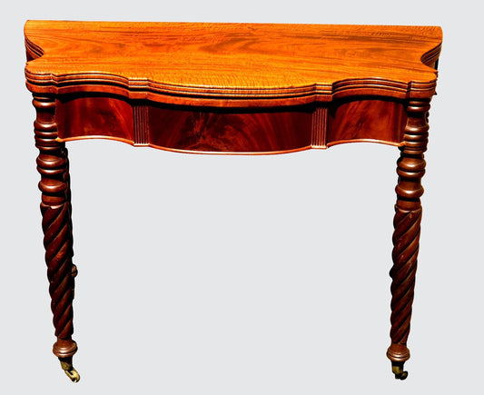 IMPORTANT MASSACHUSETTS MAHOGANY SHERATON GAME TABLE W/ ROPE LEGS - MUST SEE