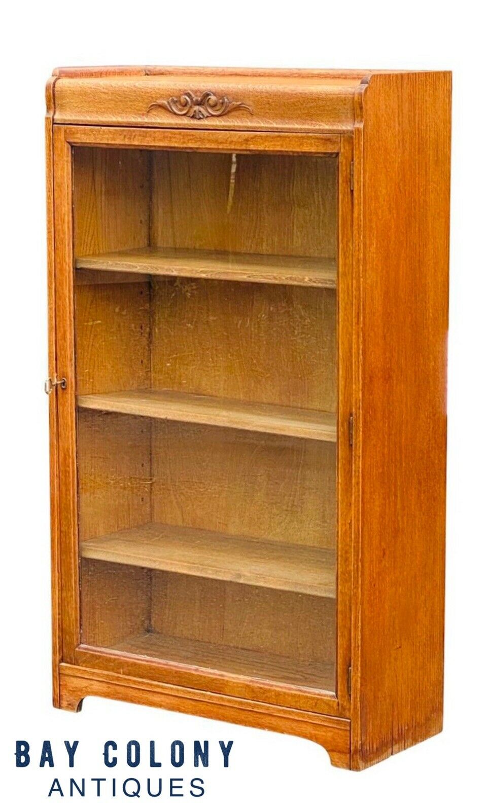 19TH C ANTIQUE VICTORIAN SINGLE DOOR OAK BOOKCASE / CHINA CABINET