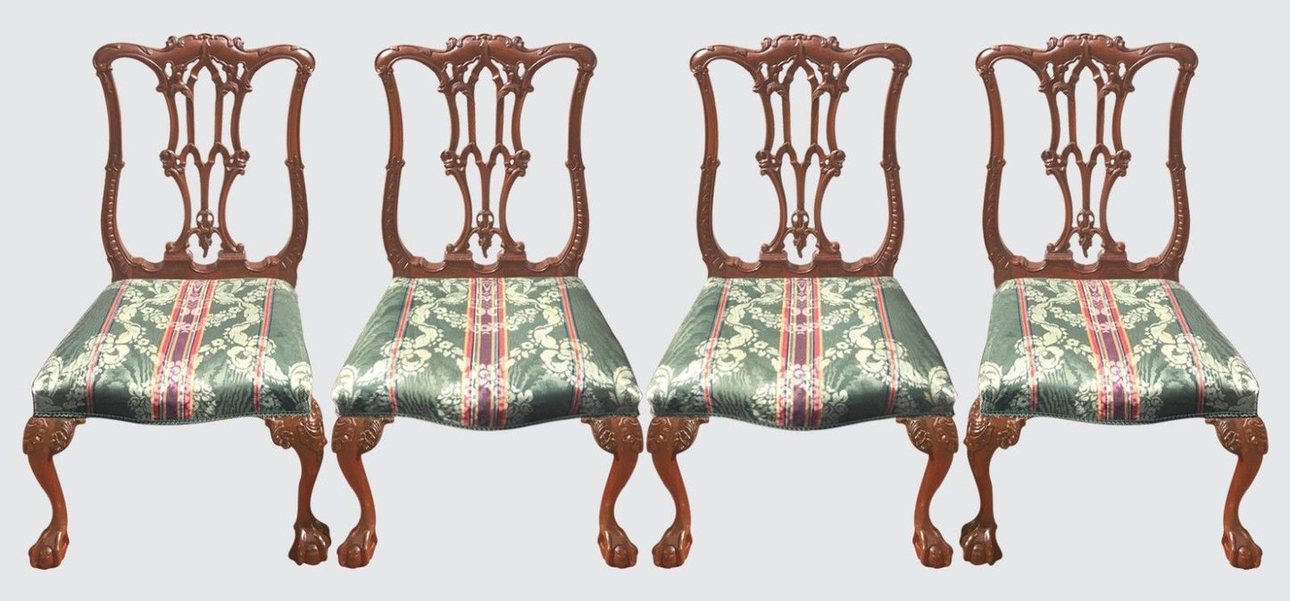 SET OF 8 ANTIQUE CHINESE CHIPPENDALE HIGHLY CARVED MAHOGANY DINING ROOM CHAIRS