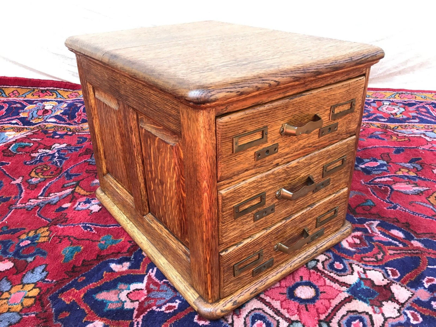 VICTORIAN TIGER OAK RAISED PANEL 3 DRAWER DESKTOP FILE CABINET