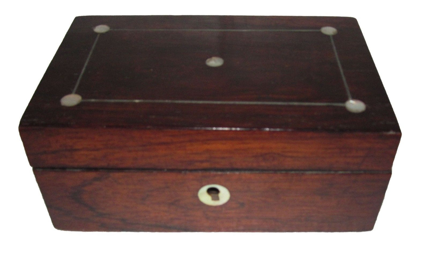 19TH CENTURY ENGLISH VICTORIAN ROSEWOOD & MOTHER OF PEARL INLAID JEWELRY BOX