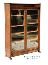 Load image into Gallery viewer, 19TH C ANTIQUE VICTORIAN DOUBLE DOOR OAK BOOKCASE / CHINA CABINET