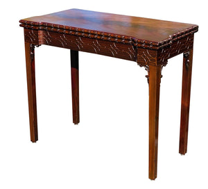 19th C Antique Irish Chinese Chippendale Mahogany Game Table W/ Concertina Legs