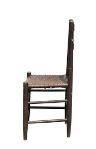 Antique New England Sheraton Black & Red Fancy Paint Chair With Splint Seat